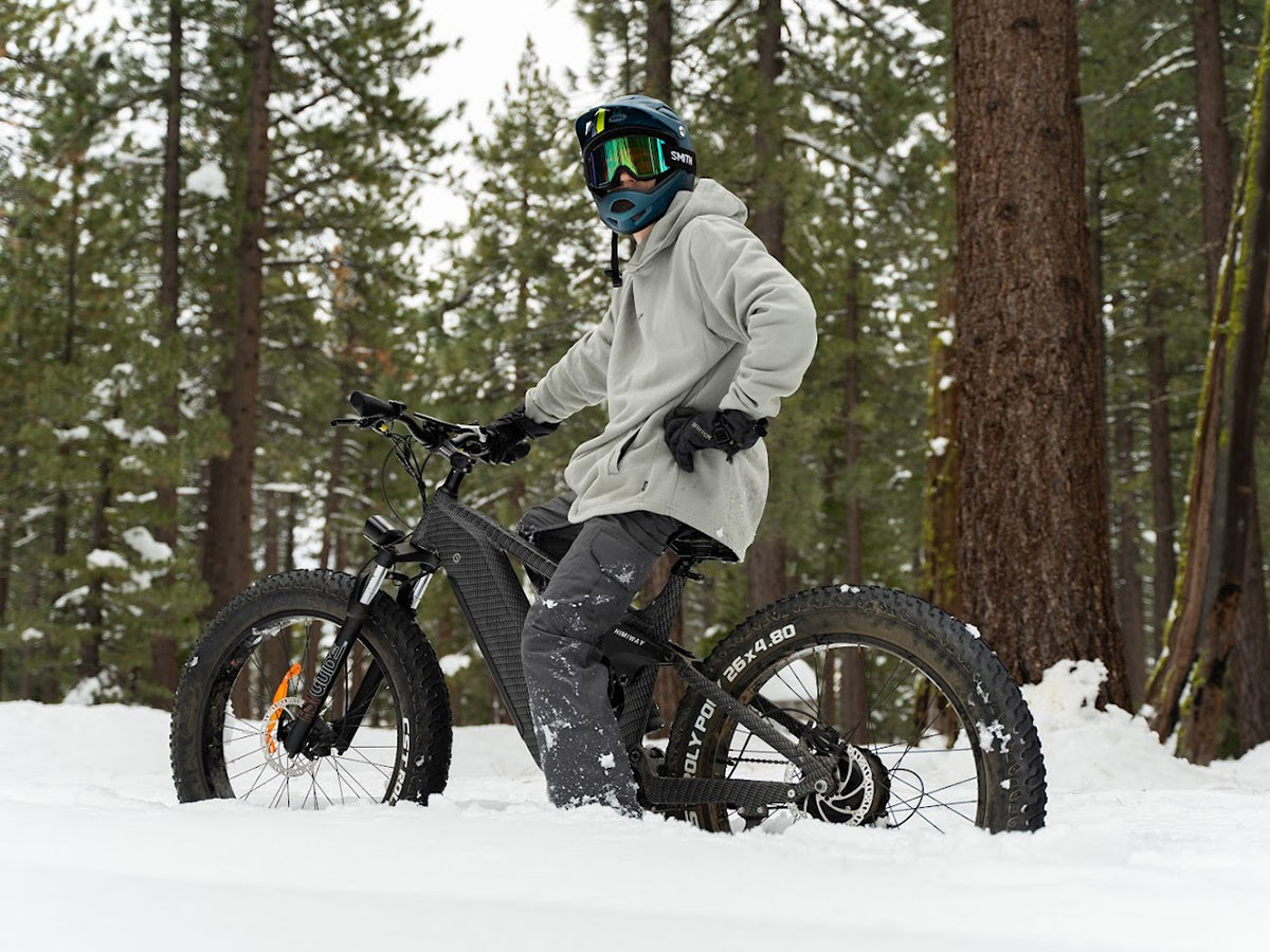 Himiway D7 Upgraded Full Suspension Fat Tire Electric Mountain Bike in snow