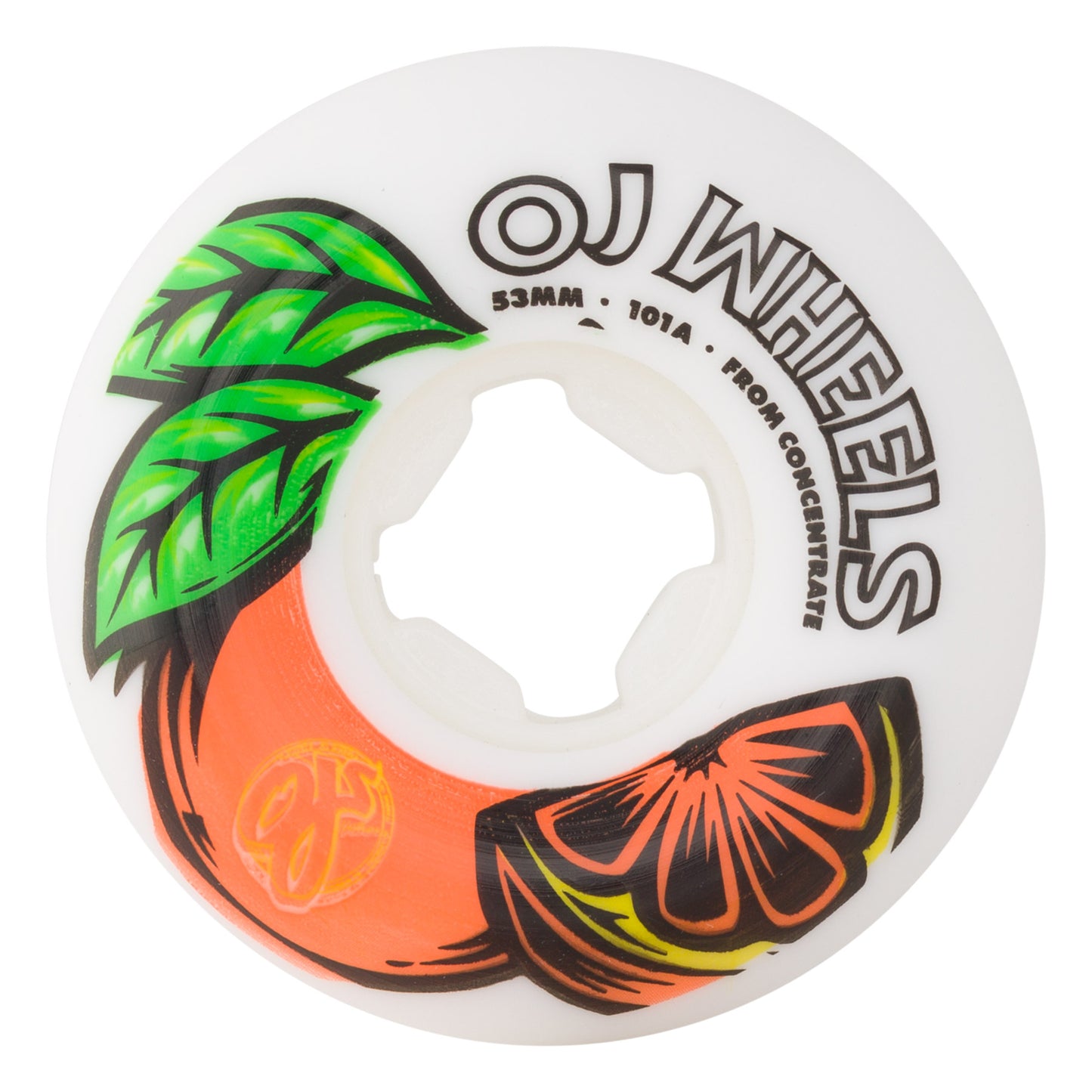 OJ Wheels 53mm 101a From Concentrate White Orange Hardline Skateboard Wheels (Set of 4)