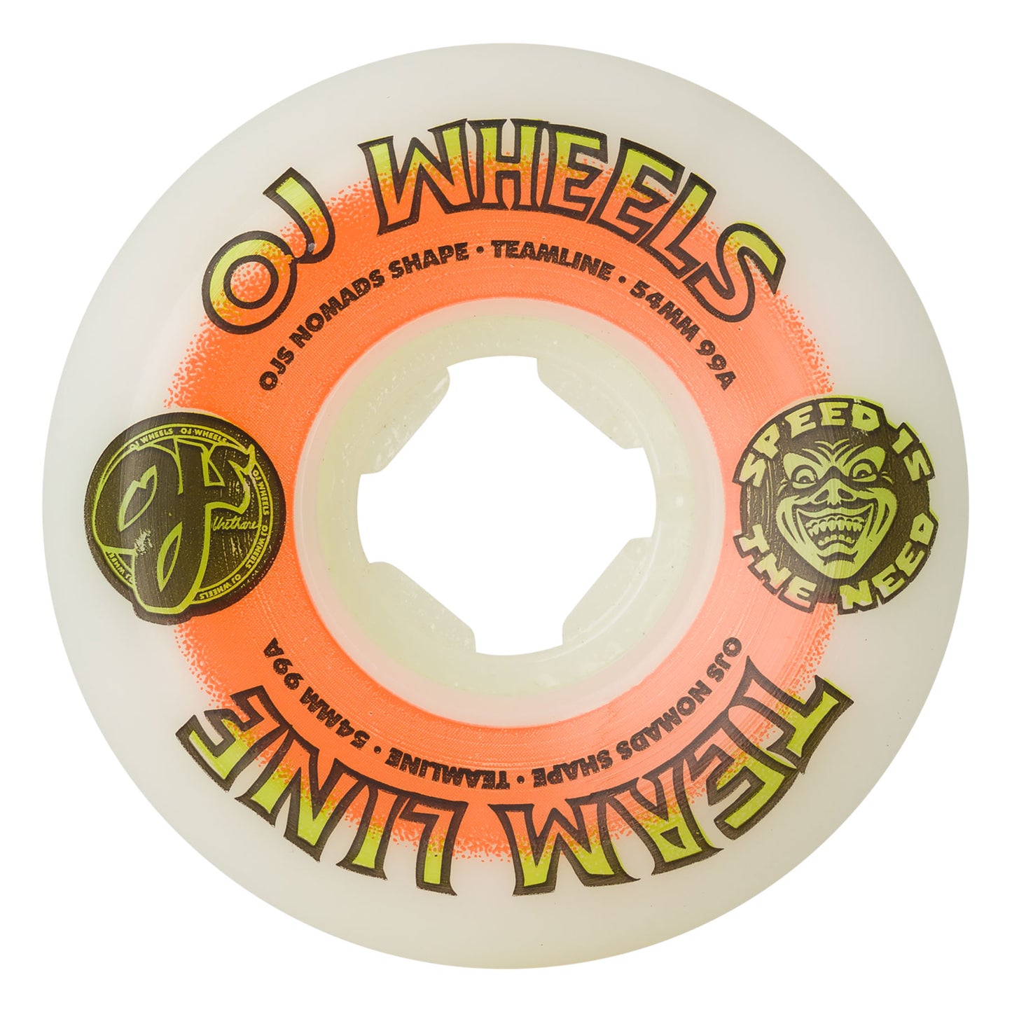 OJ Wheels 54mm 99a Team Line Original White Orange/Green Nomads Skate Wheels