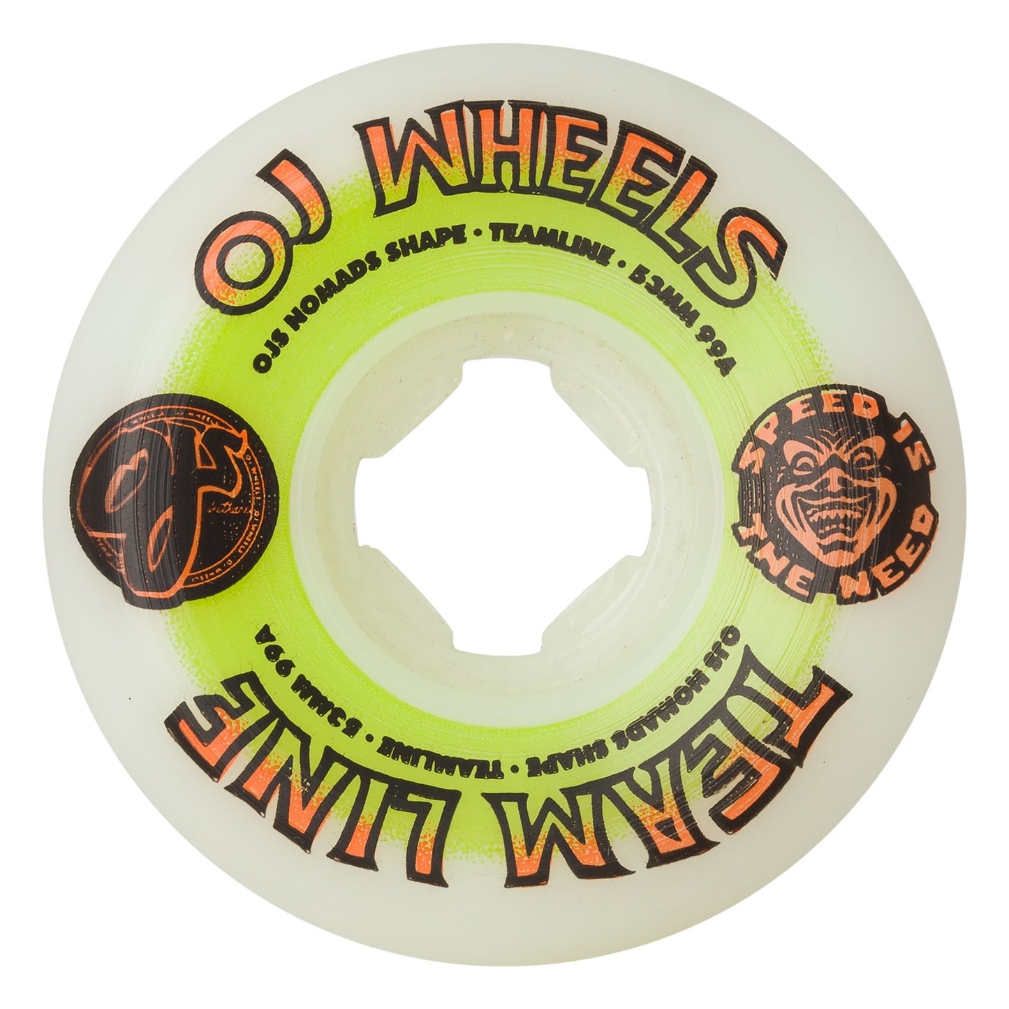 OJ Wheels 53mm 99a Team Line Original White Green/Orange Nomads Skate Wheels