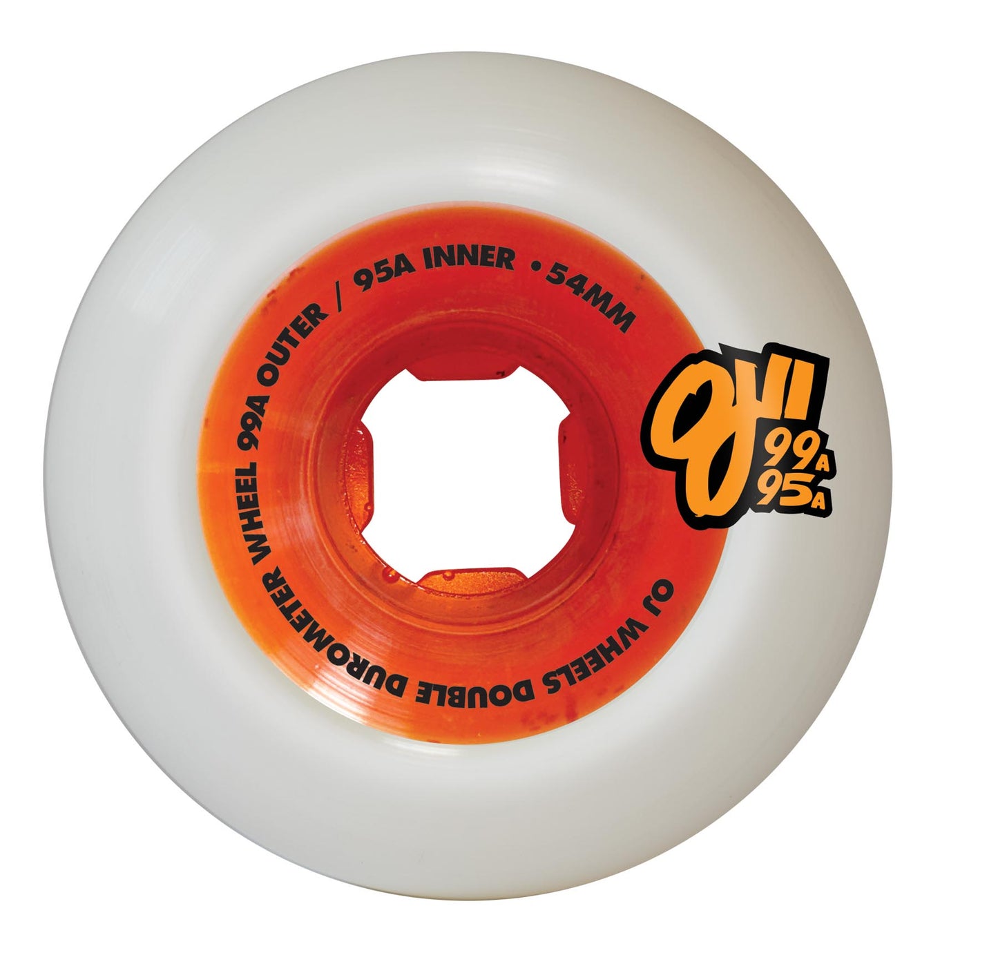 OJ Wheels 54mm 99a/95a Double Duro White/Orange Mini Combo Skateboard Wheels (Set of 4)