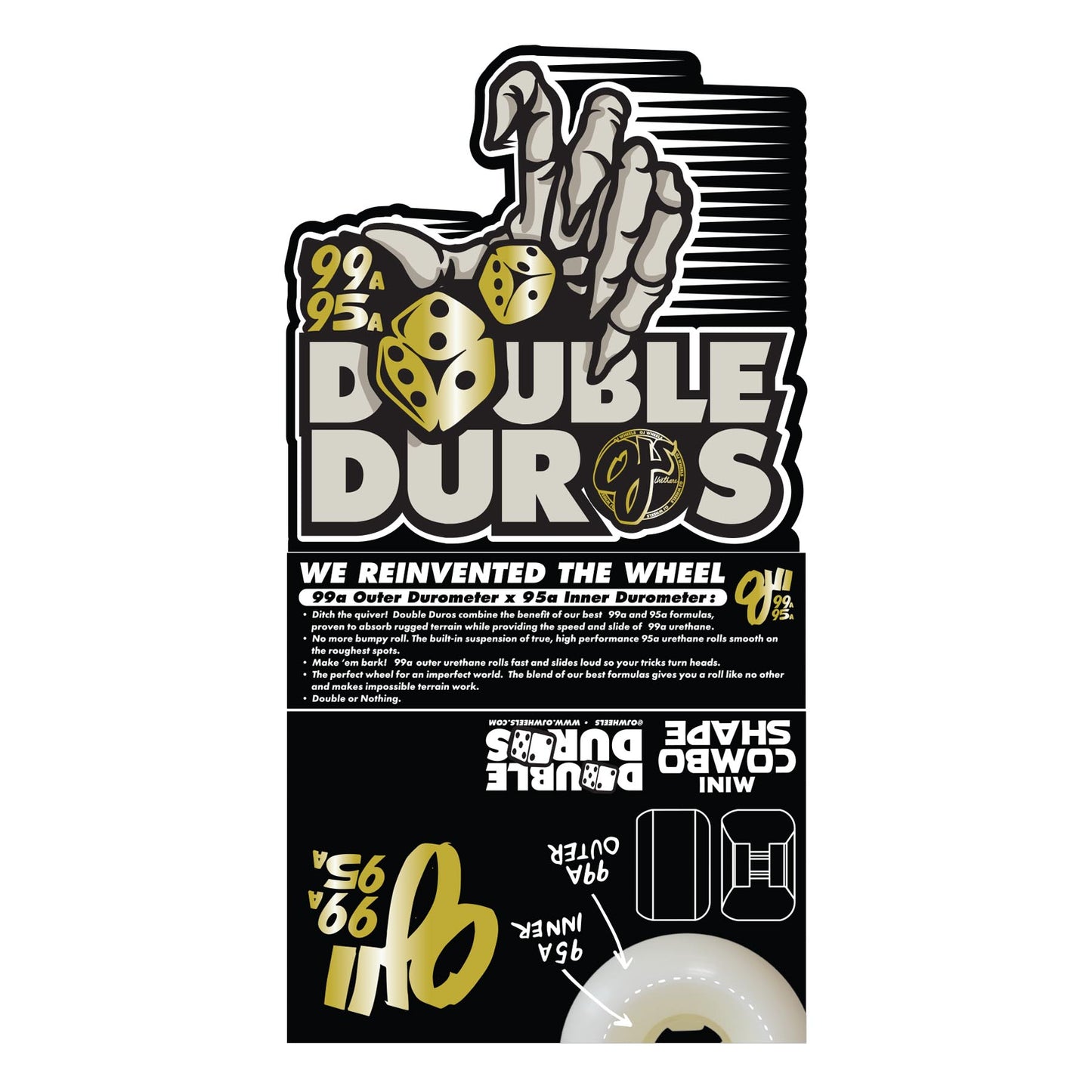 OJ Wheels 54mm 99a/95a Double Duro White/Orange Mini Combo Skateboard Wheels (Set of 4)