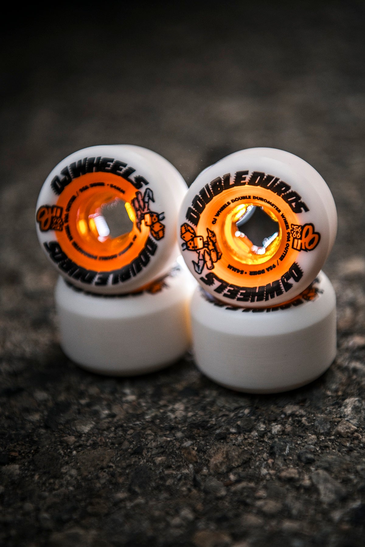 OJ Wheels 54mm 99a/95a Double Duro White/Orange Mini Combo Skateboard Wheels (Set of 4)