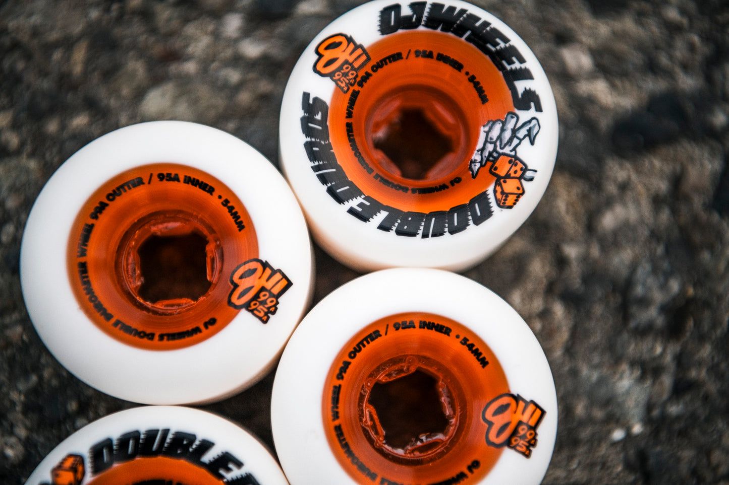 OJ Wheels 54mm 99a/95a Double Duro White/Orange Mini Combo Skateboard Wheels (Set of 4)