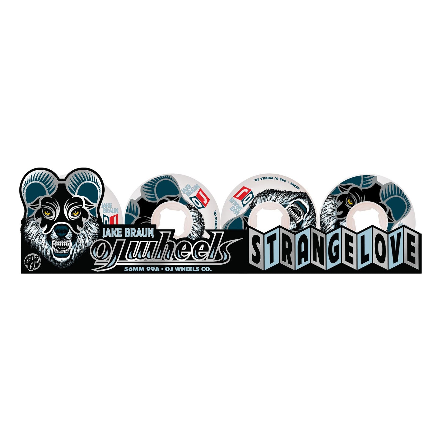 OJ Wheels 56mm 99a Jake Braun Wolf Elite White Hardline Skateboard Wheels (Set of 4)
