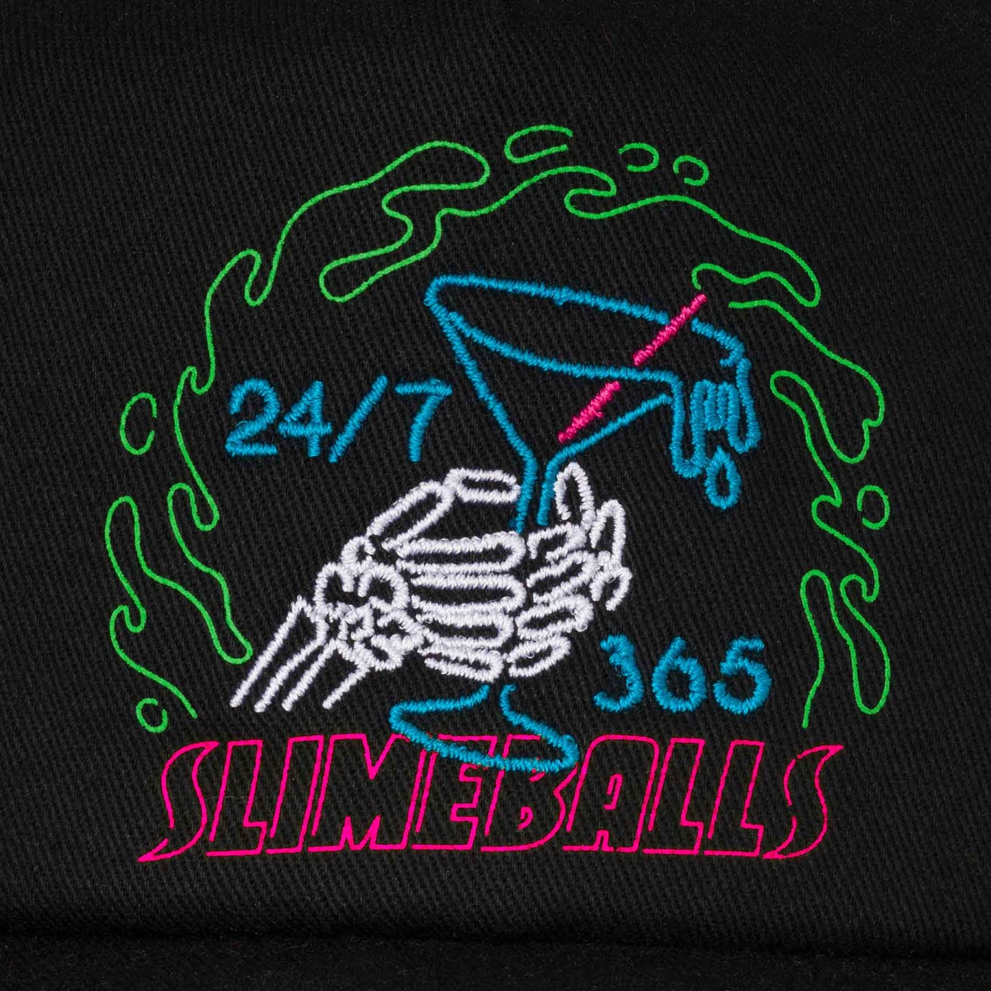 Slime Balls All Nighter Snapback Unstructured Mid Hat Black One Size Unisex