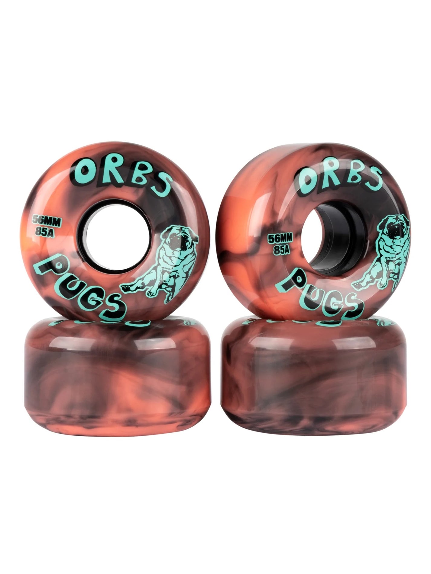 Orbs Pugs Coral/Black Swirl 56mm 85a Skateboard Wheels