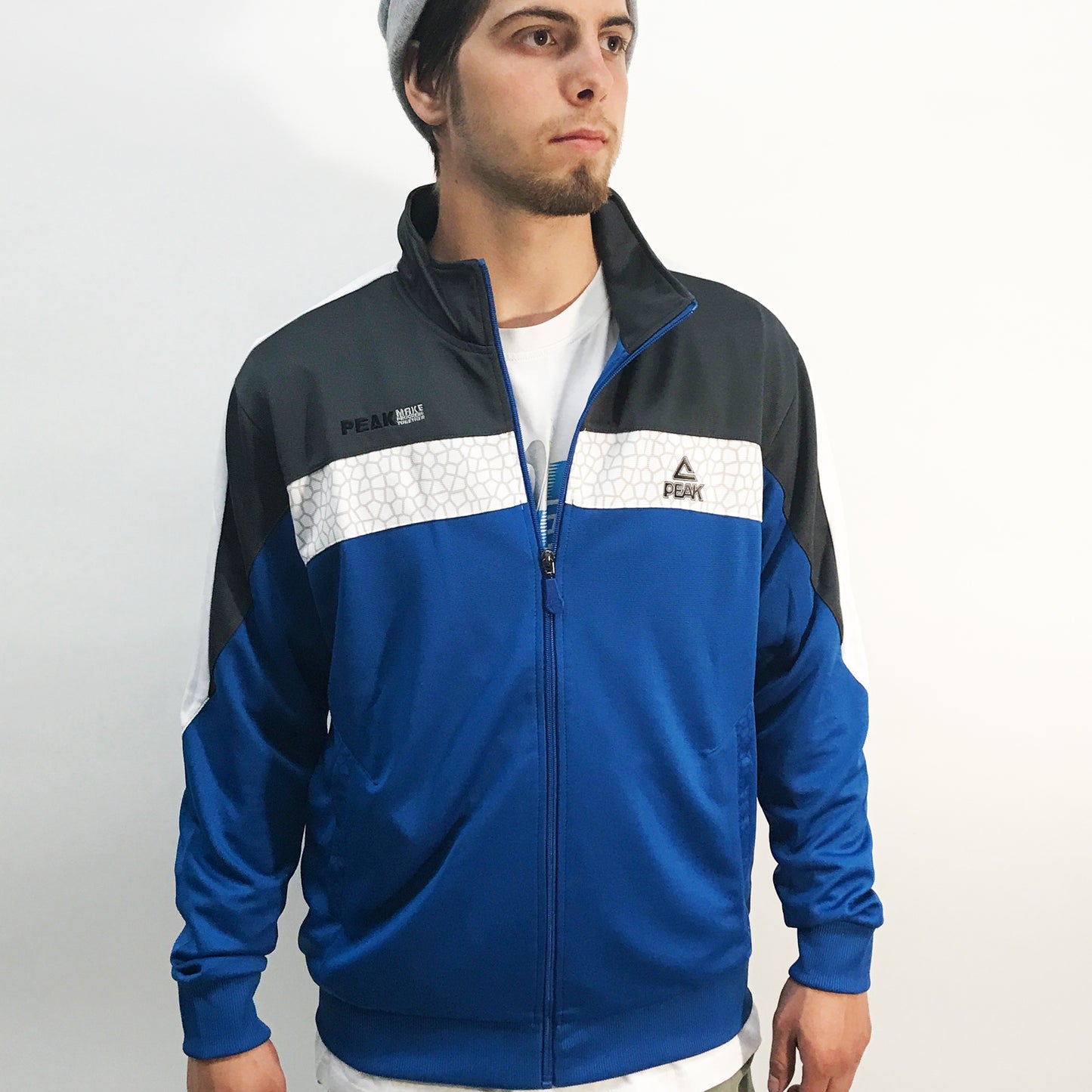 Peak Men's Full Zip Knitted Warmup Jacket Blue