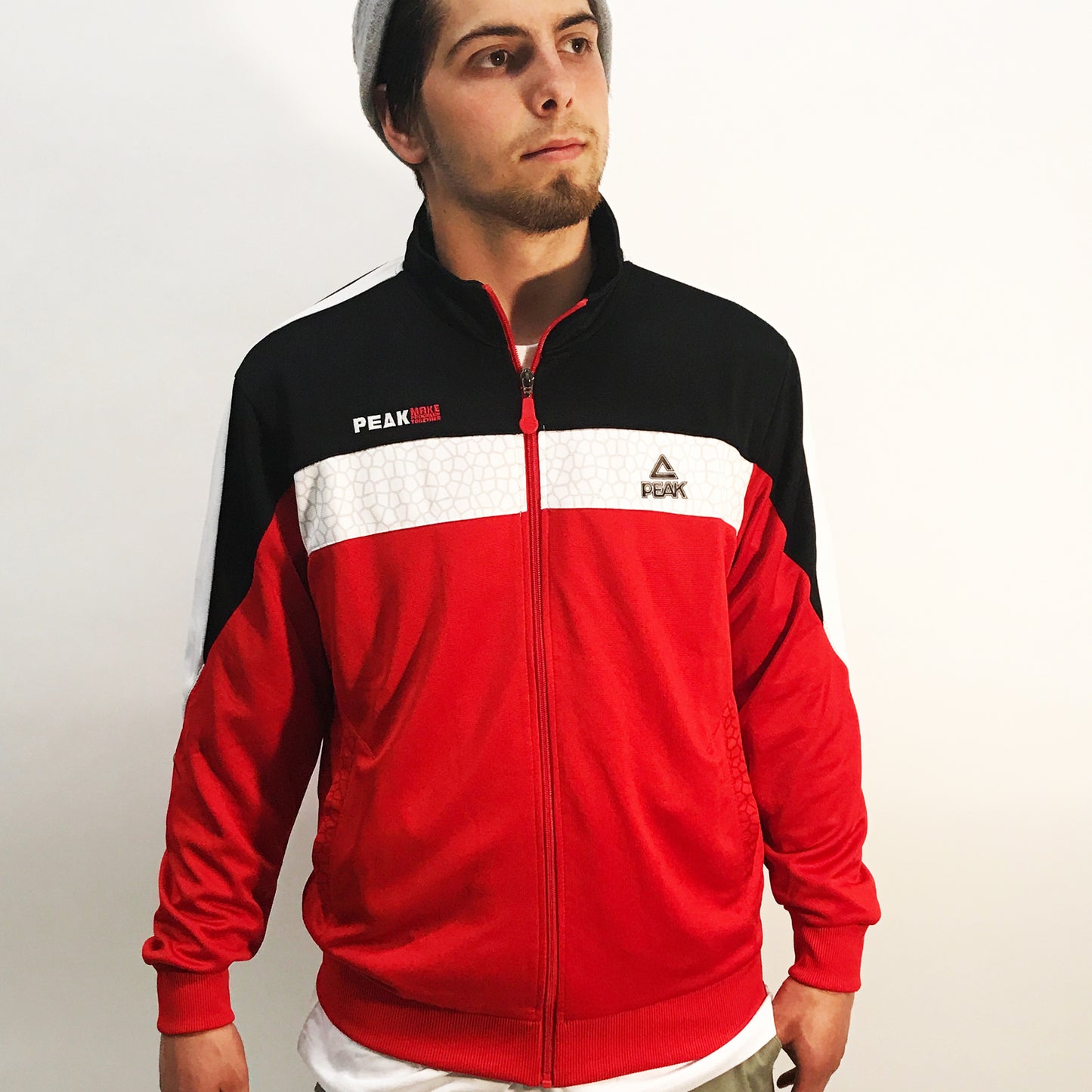 Peak Men's Full Zip Knitted Warmup Jacket Red