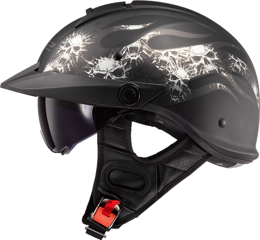LS2 Rebellion Bones Half Motorcycle Helmet W/ SunShield Matte Black
