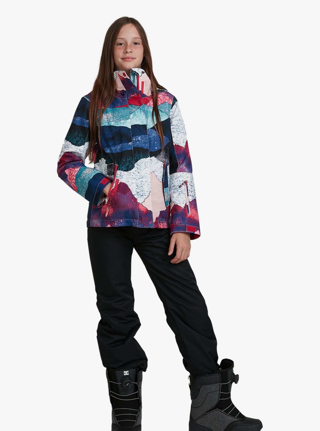 girls roxy snowboard Roxy Girls' Jetty Girl Jacket White STRIPE / 16