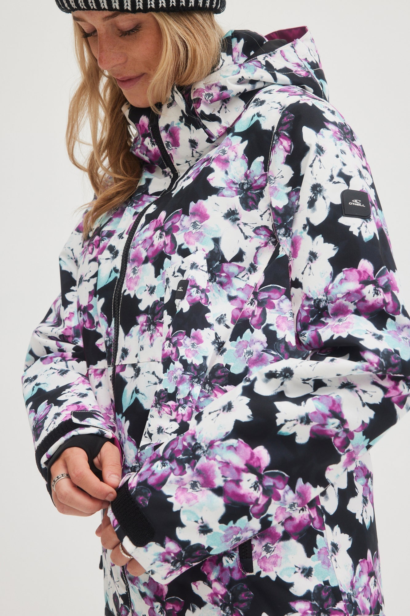 oneill womens ladies womans adelite 10k ski snowboard winter coat blue purple ice flower sleeve