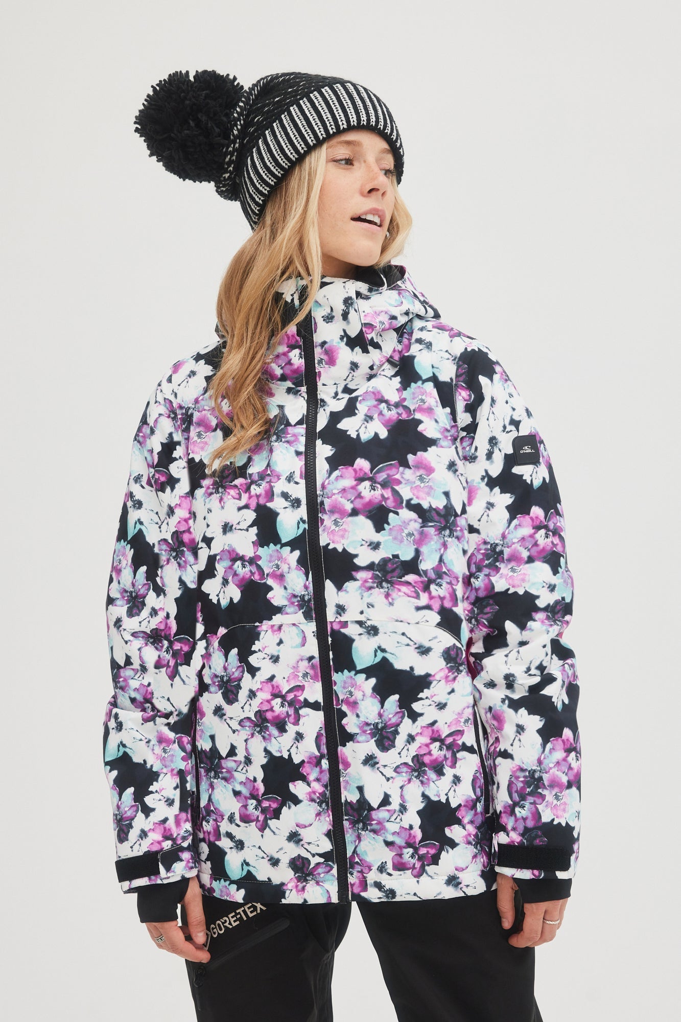 oneill womens ladies womans adelite 10k ski snowboard winter coat blue purple ice flower front