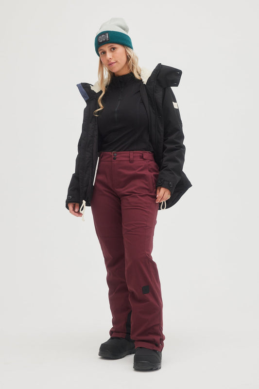 Oneill womens ladies star slim 10K waterproof ski snowboard pant windsor wine maroon purple front