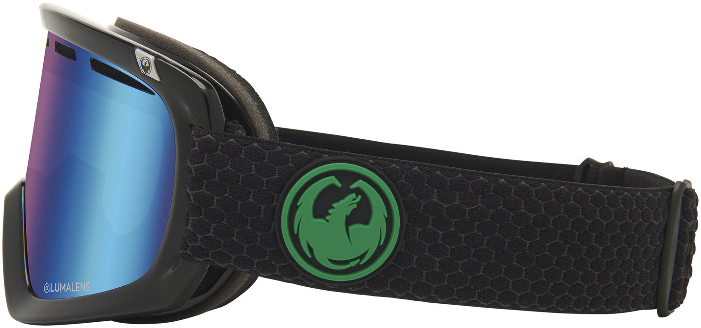 Dragon D1 OTG Over the Glasses Ski Snowboard Goggles Split Green Ion Mirror Lens Band