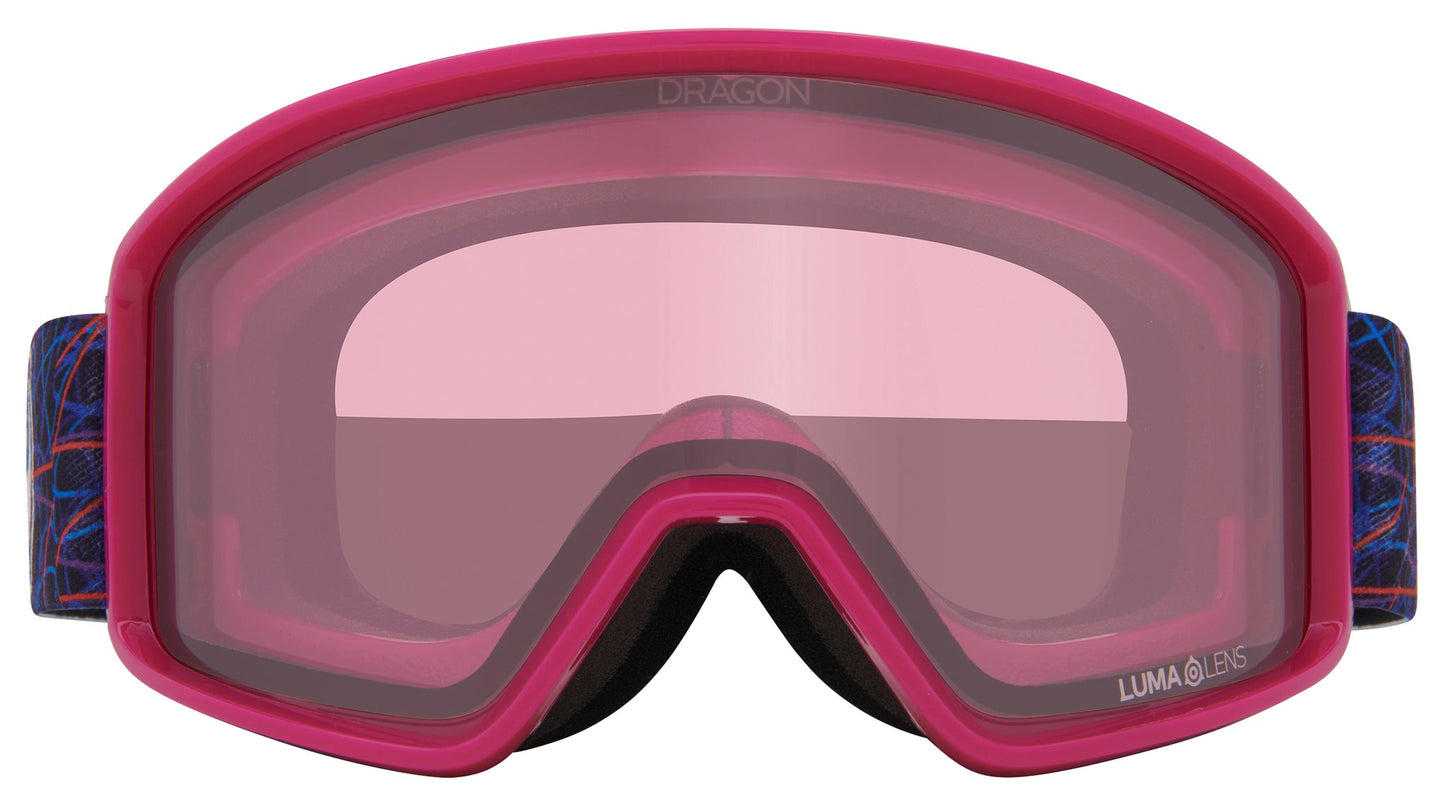 Dragon Alliance DXT OTG Small Fit Youth Flat Lens Ski Snowboard Goggles Scribble Blue Red Purple Pink Light Rose Lens Front Face