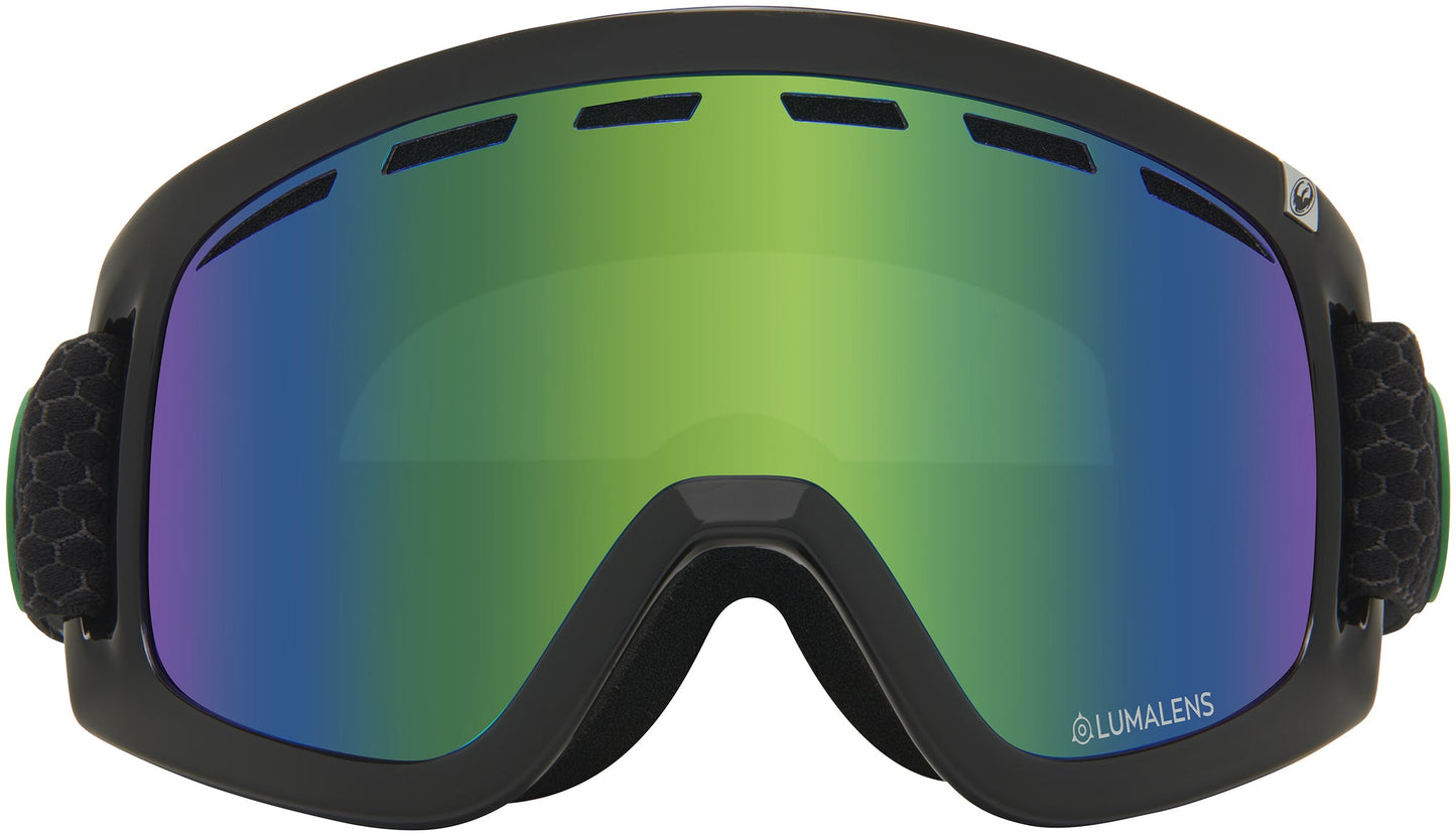 Dragon D1 OTG Over the Glasses Ski Snowboard Goggles Split Green Ion Mirror Lens Face