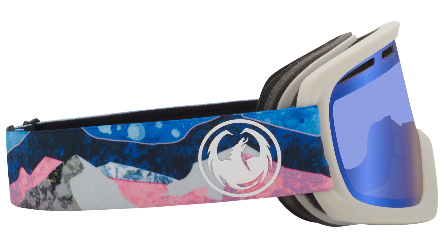 Dragon D1 OTG Over the Glasses Ski Snowboard Goggles Mountain Bliss Flash Blue Lens Band Side 2