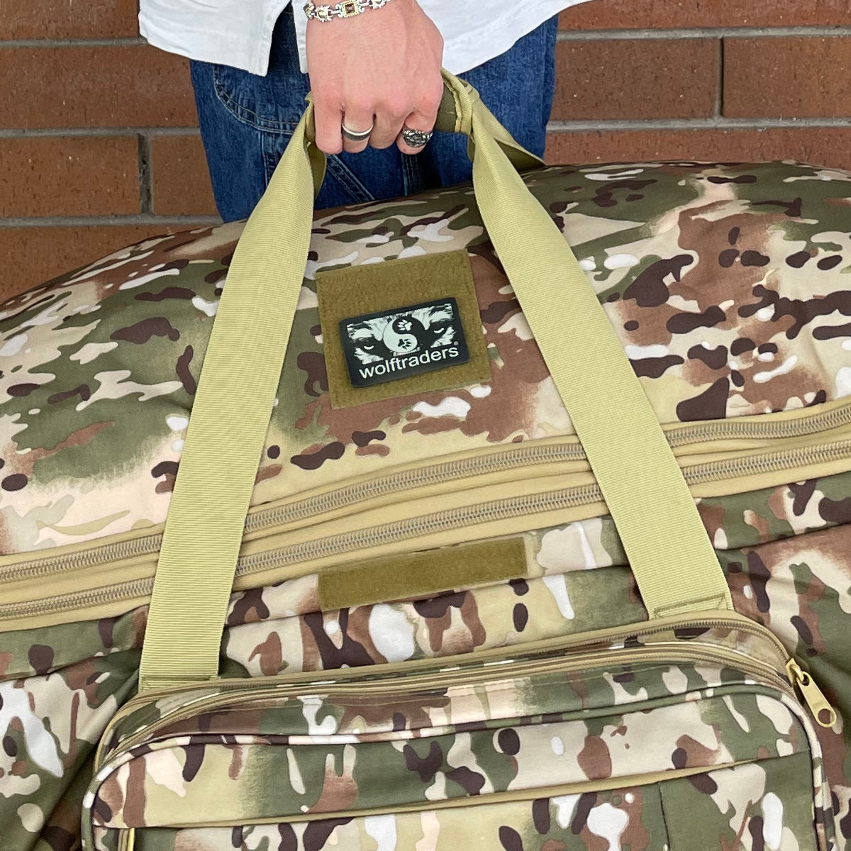 Wolftraders AlphaRoller Wheeled Deployment Luggage Bag OCP Strap Detail