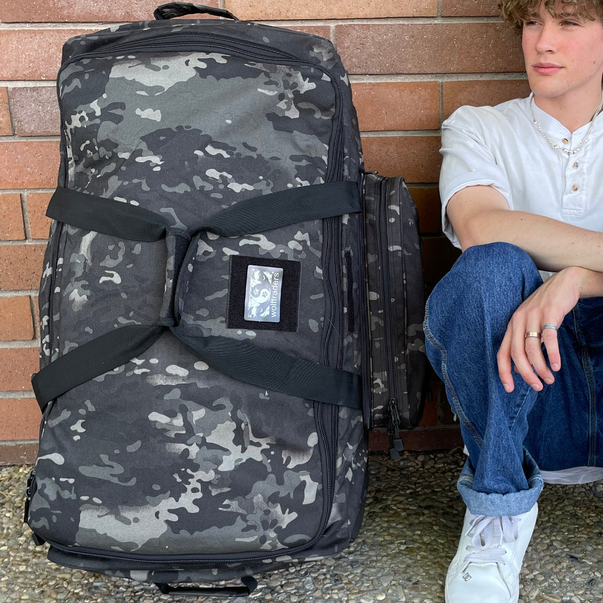 Wolftraders AlphaRoller Wheeled Deployment Luggage Bag Black Camouflage Upright