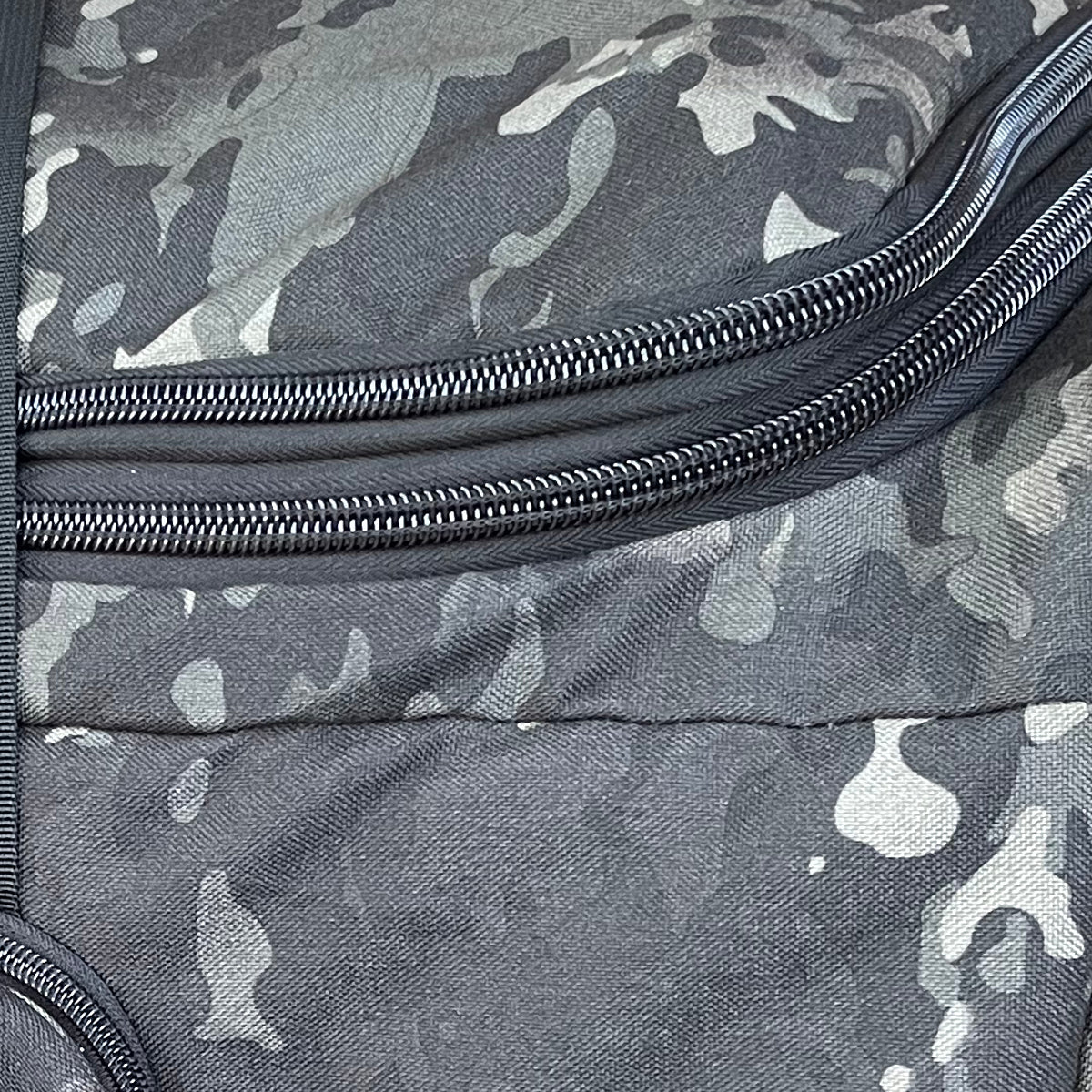 Wolftraders AlphaRoller Wheeled Deployment Luggage Bag Black Camouflage Zipper Detail
