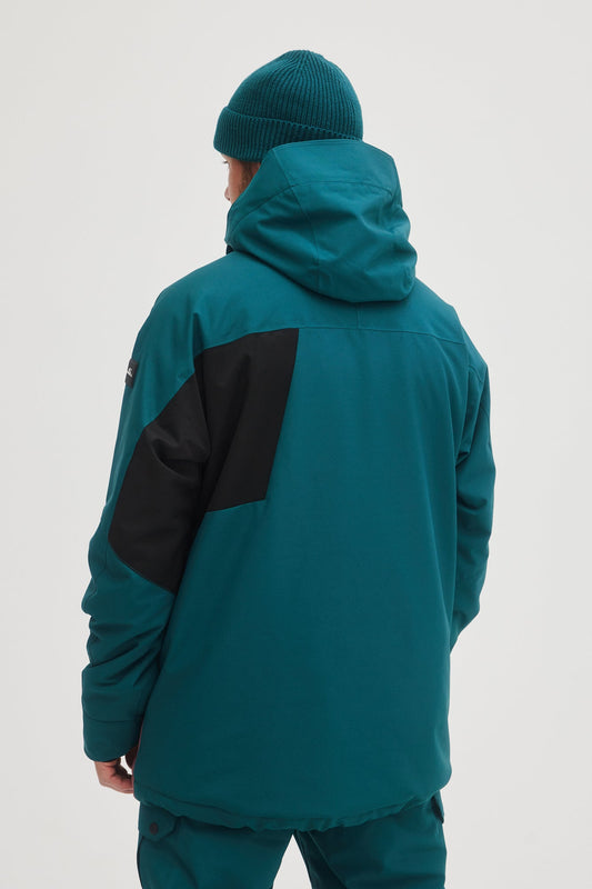 oneill mens mans guys jigsaw 10,000mm waterproof ski snowboard jacket deep teal purple color block back