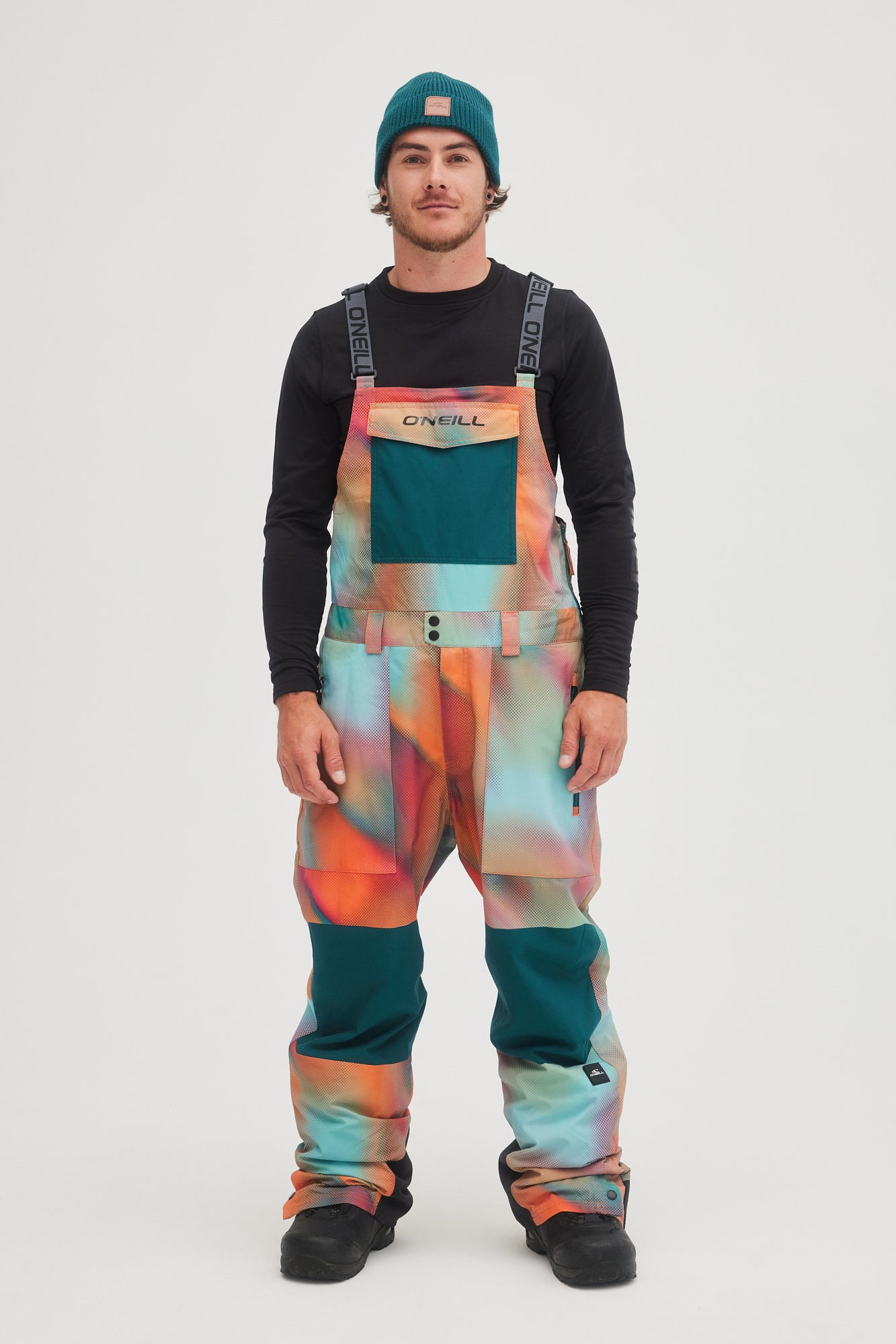 oneill mens guys mans shred bib 20k waterproof ski snowboard pants dark blue fade halftone tie dye front