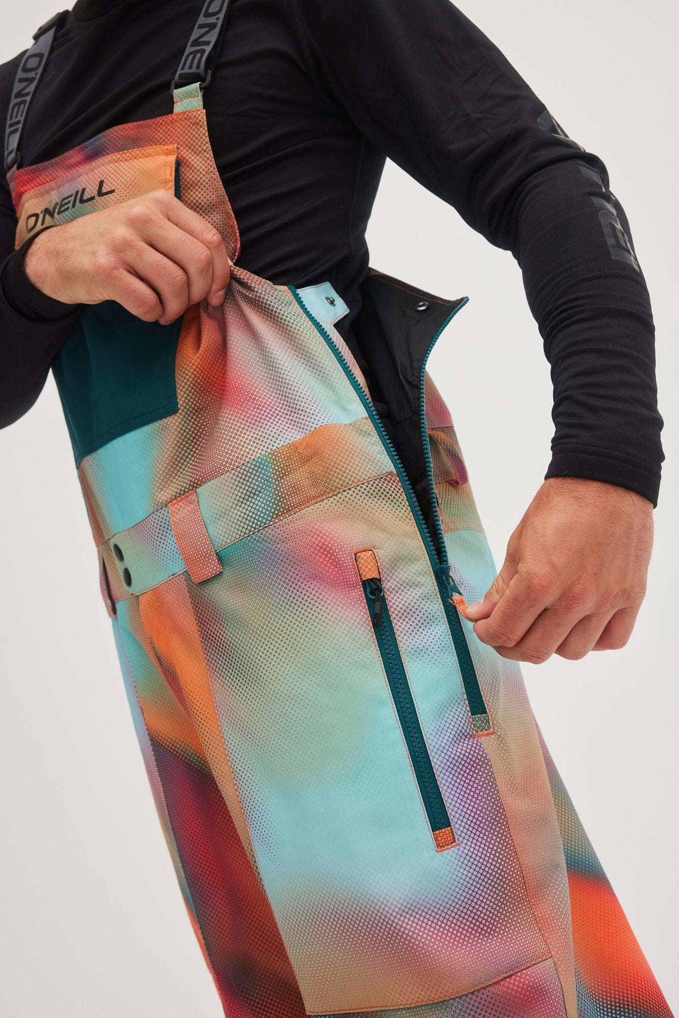 oneill mens guys mans shred bib 20k waterproof ski snowboard pants dark blue fade halftone tie dye side zipper