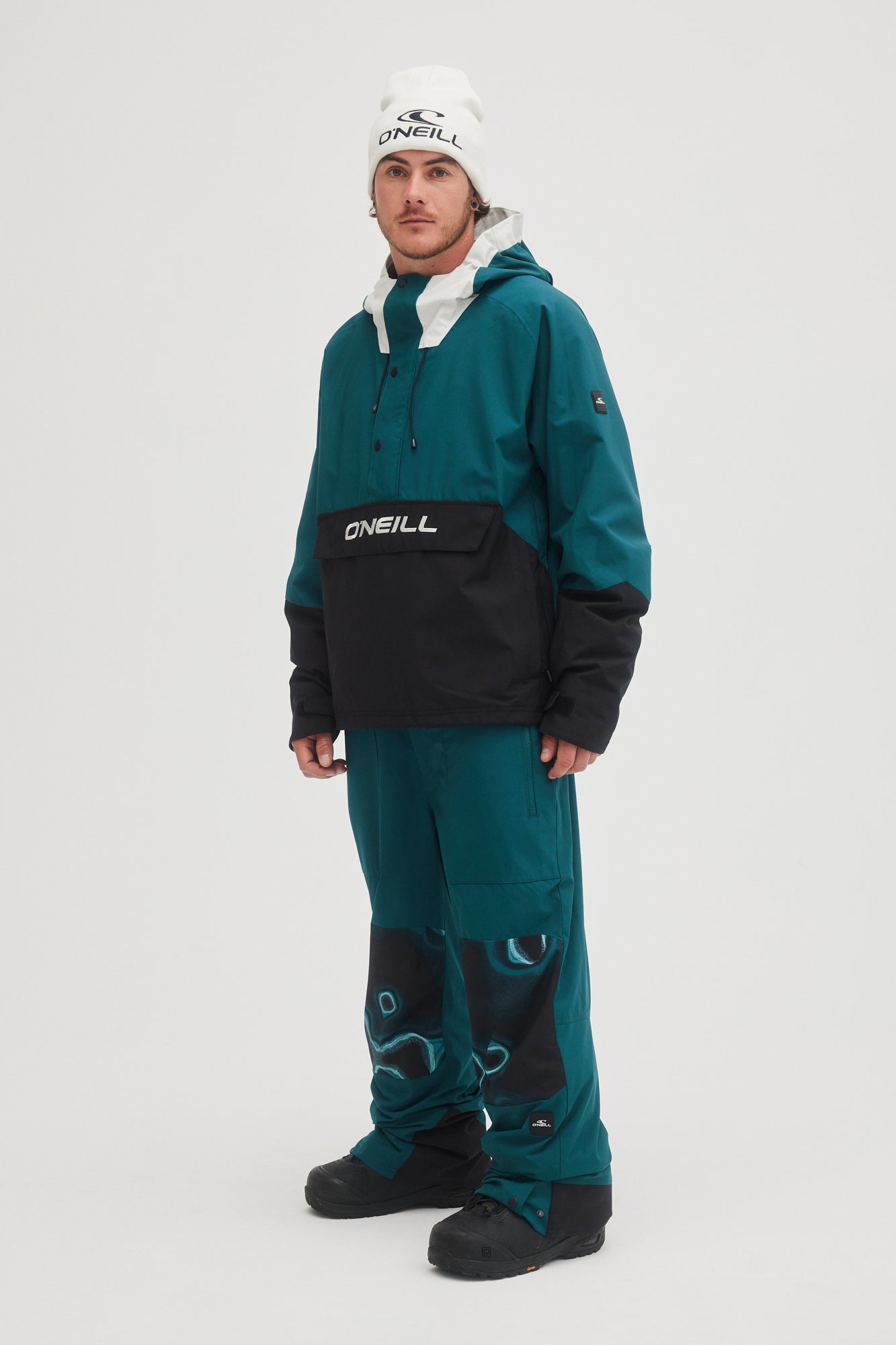 oneill mens guys mans shred bib 20k waterproof ski snowboard pants deep teal front with jacket