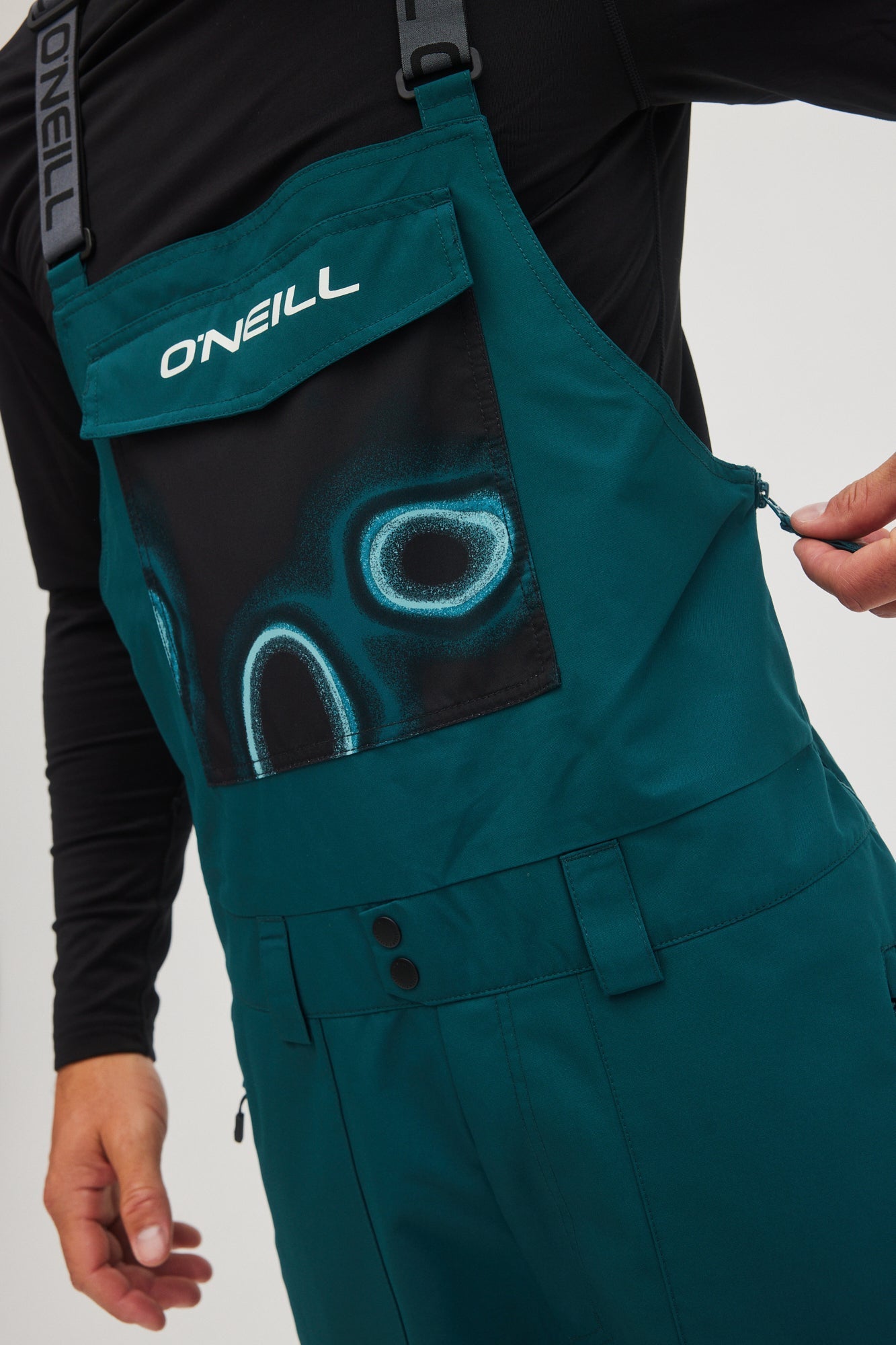 oneill mens guys mans shred bib 20k waterproof ski snowboard pants deep teal top pouch side zip