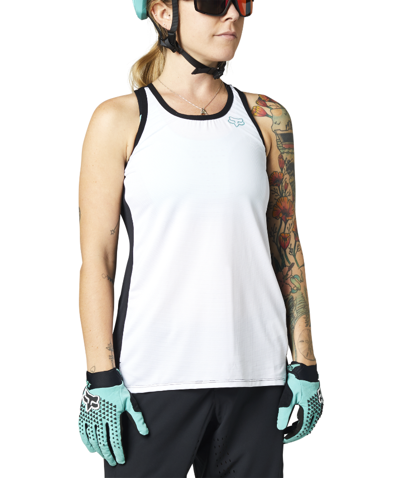 Fox Racing Womans Flexair Tank MTB Mountain Bike Jersey White Front Right