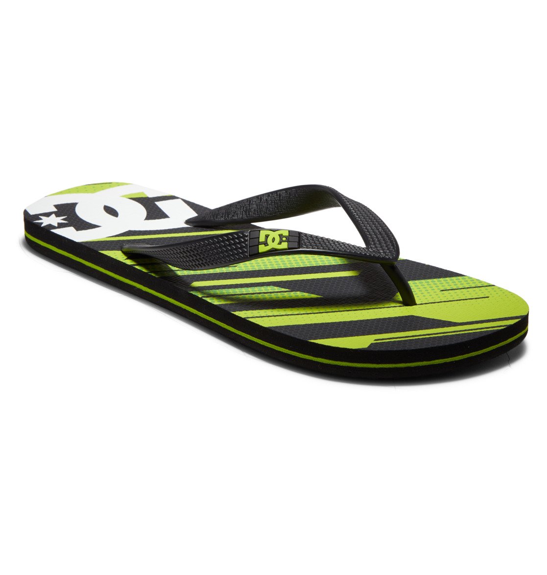 DC Shoes Men's Spray Flip Flops Metallic Green Black Front Angle