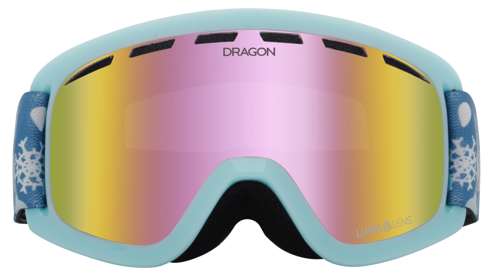 Dragon Alliance Little Lil D Kids Child Youth Ski Snowboard Goggles Snow Dance Light Blue Pink Ion Mirror Lens Front Face