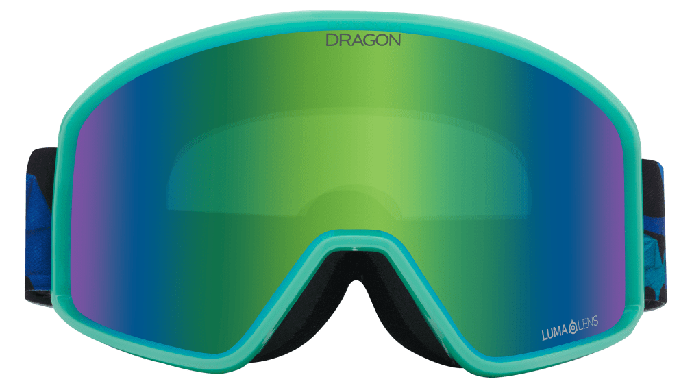 Dragon Alliance DXT OTG Small Fit Youth Flat Lens Ski Snowboard Goggles Origami Blue Teal Green Ion Mirrored Lens Front Face