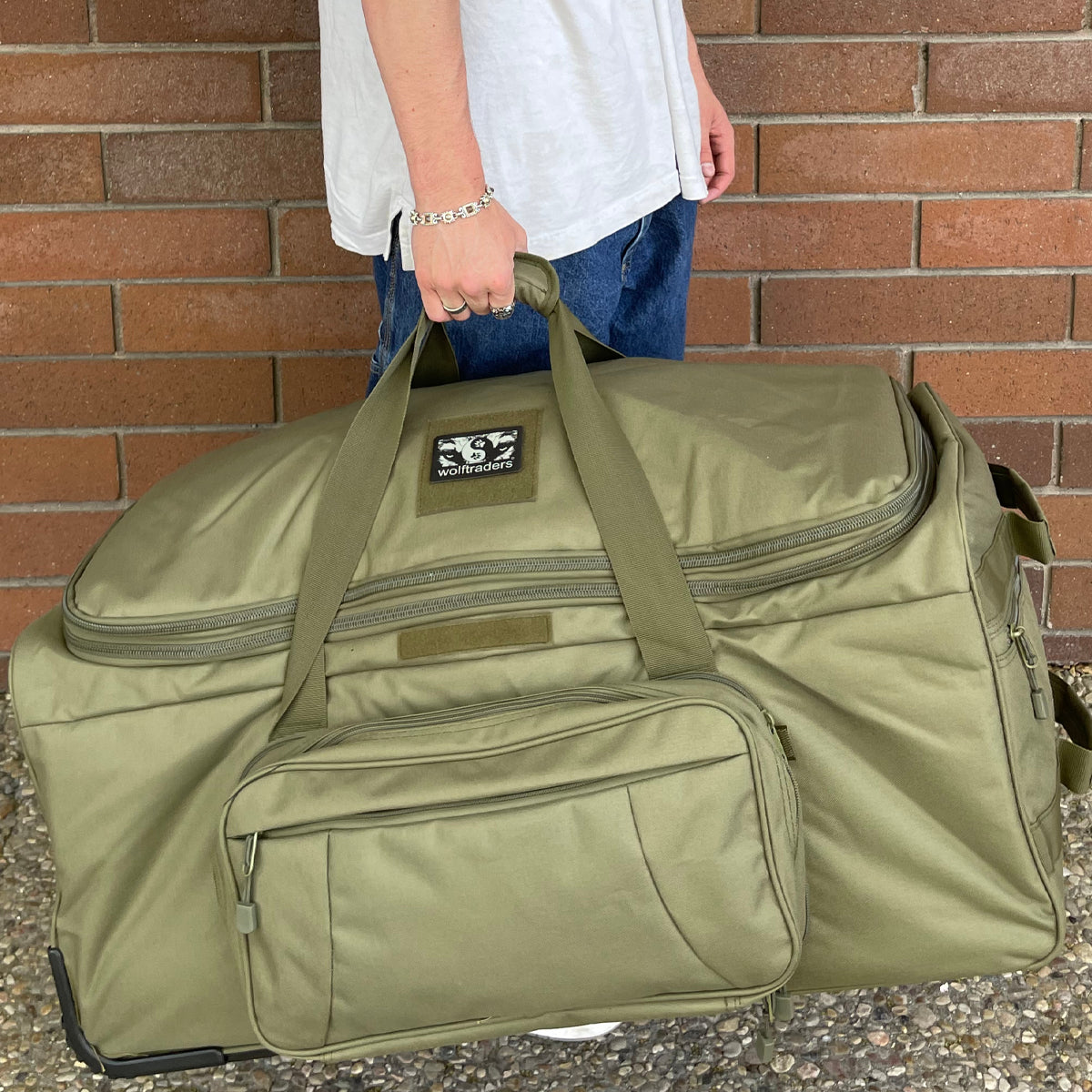 Wolftraders AlphaRoller Wheeled Deployment Luggage Bag Olive Draft Green Carry Handle