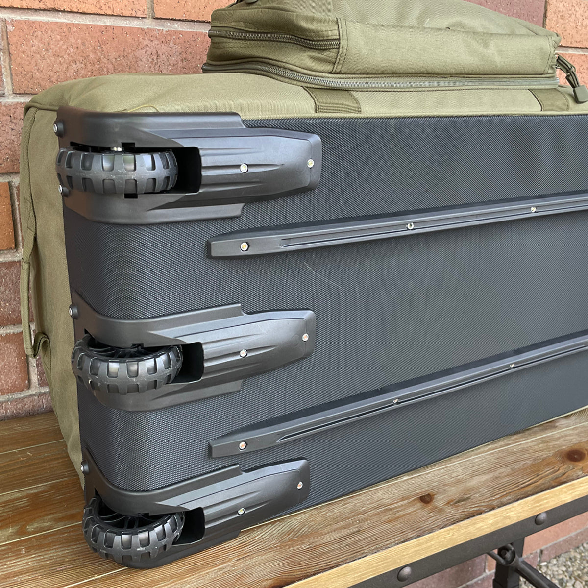 Wolftraders AlphaRoller Wheeled Deployment Luggage Bag Olive Draft Green Wheels and Tracks