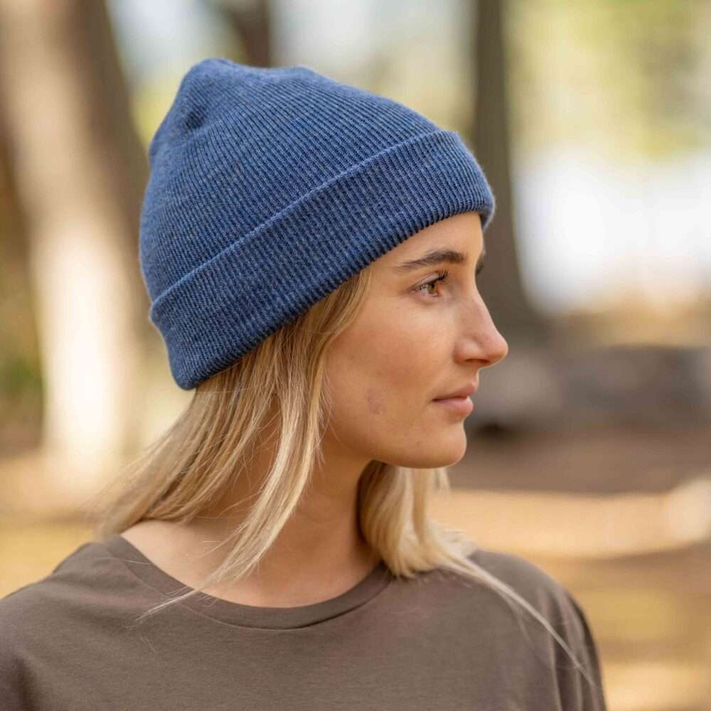 Trown Unisex Fold Over Classic Acrylic Wool Beanie hat Blue