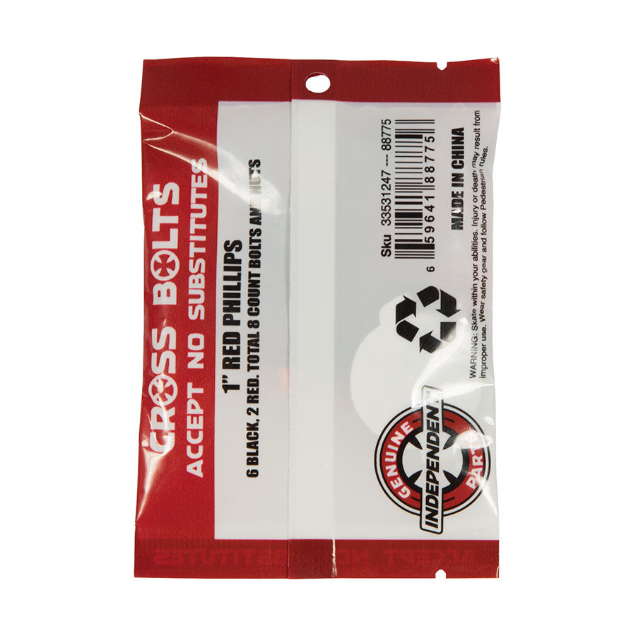 Indy Skate Hard Ware 1 inch 6 black 2 red bolts 8 red nuts back of package