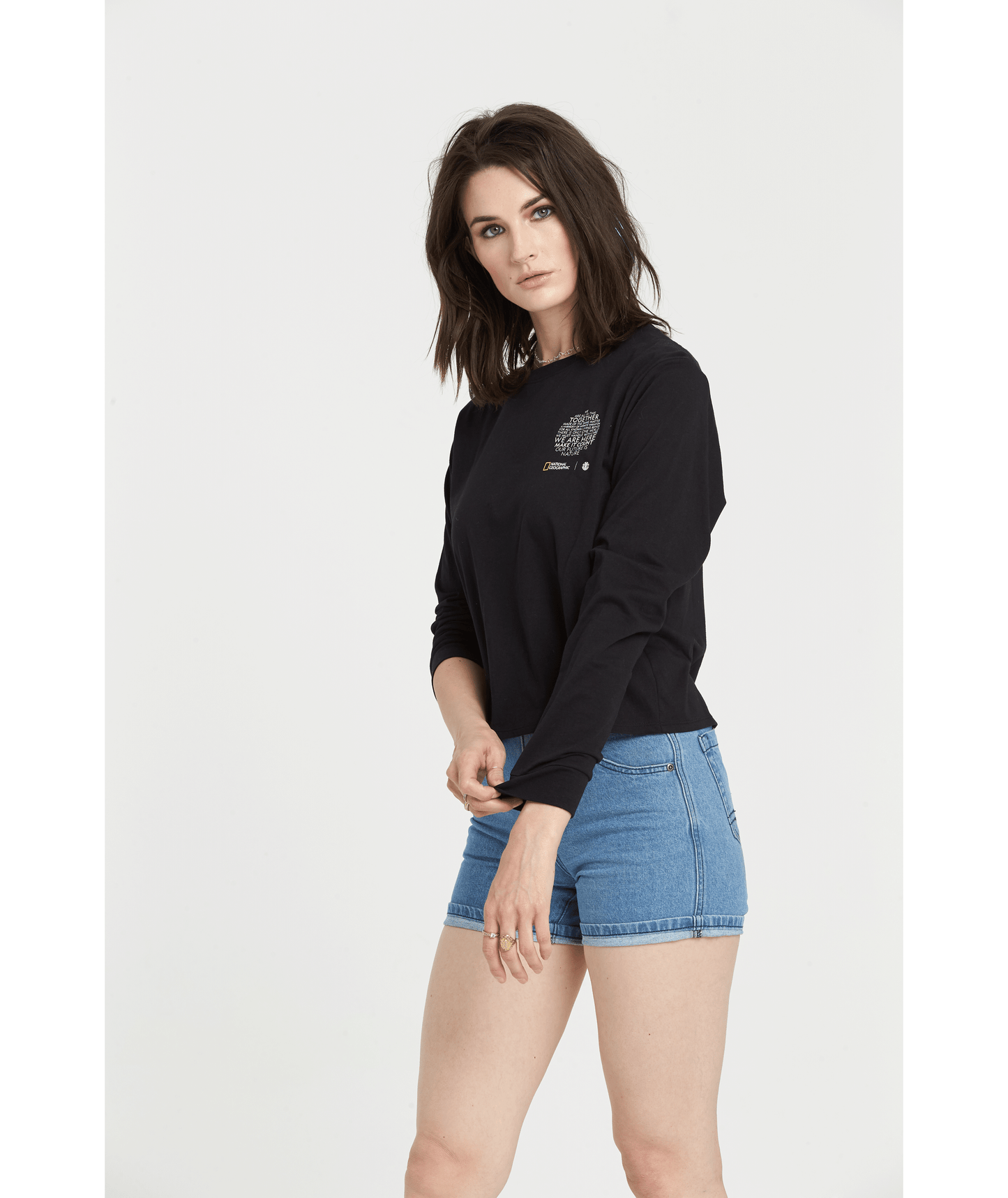 Element Ladies National Geographic Long Sleeve Crew Neck Tee Black Front