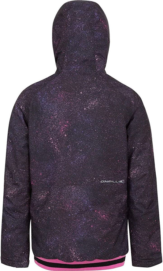 Oneill Big Girls youth kids winter ski and snowboard jacket gloss black purple print back