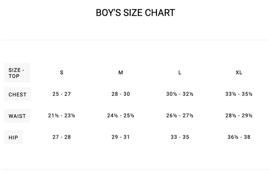 RVCA Boys Size Chart