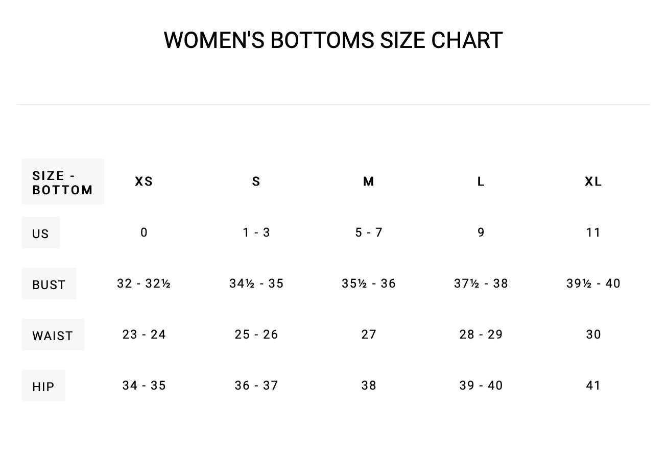 RVCA Womens Swim Bottoms Size Chart