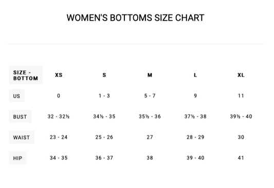 RVCA Women's Swim Bottoms Size Chart Fit Guide