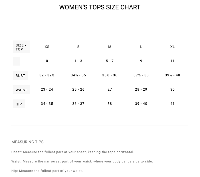 RVCA Women's Swim Top Size Chart