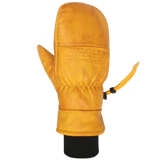 Vance Snow Mens Womens Unisex Goatskin Leather Fleece Insulated Ski Snowboard Gloves Brown Tan Backhand Side