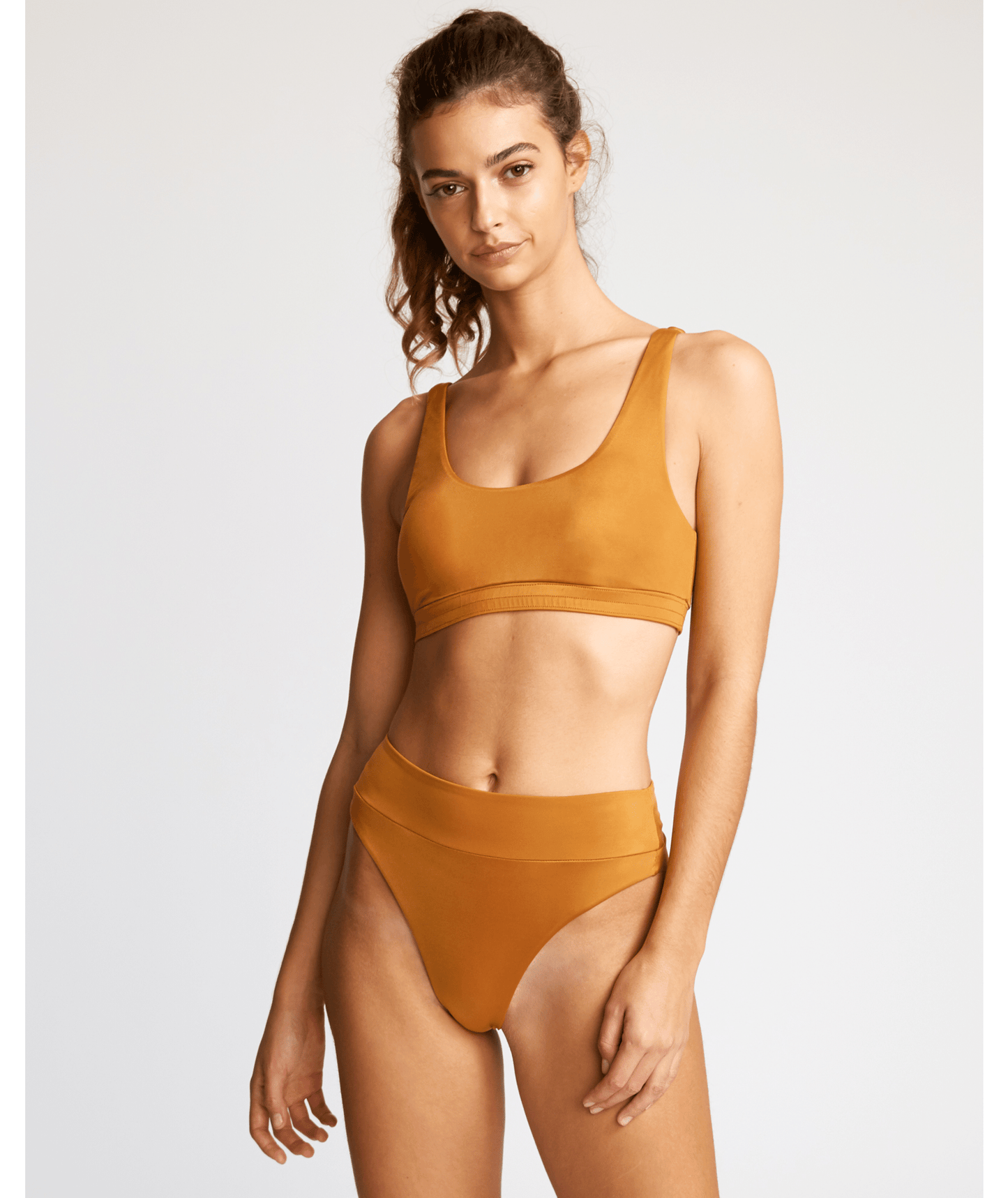 RVCA Ladies Solid Tank Bikini Swim Top Spice Orange Bronze Front Main