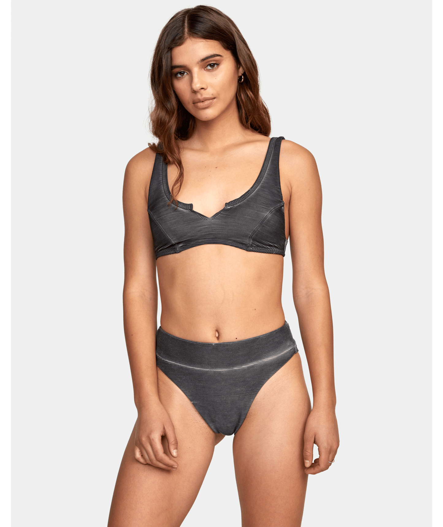 RVCA Womens Salt Wash Bralette Bikini Swim Top Black Front