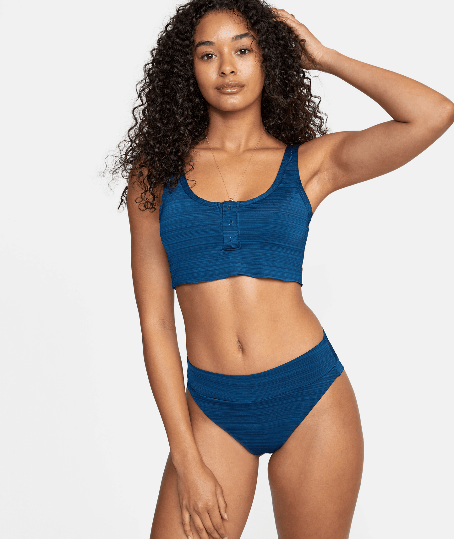 RVCA Womens Juniors Rowan Crop Top Bikini Swim Top Poseidon Dark Blue Main