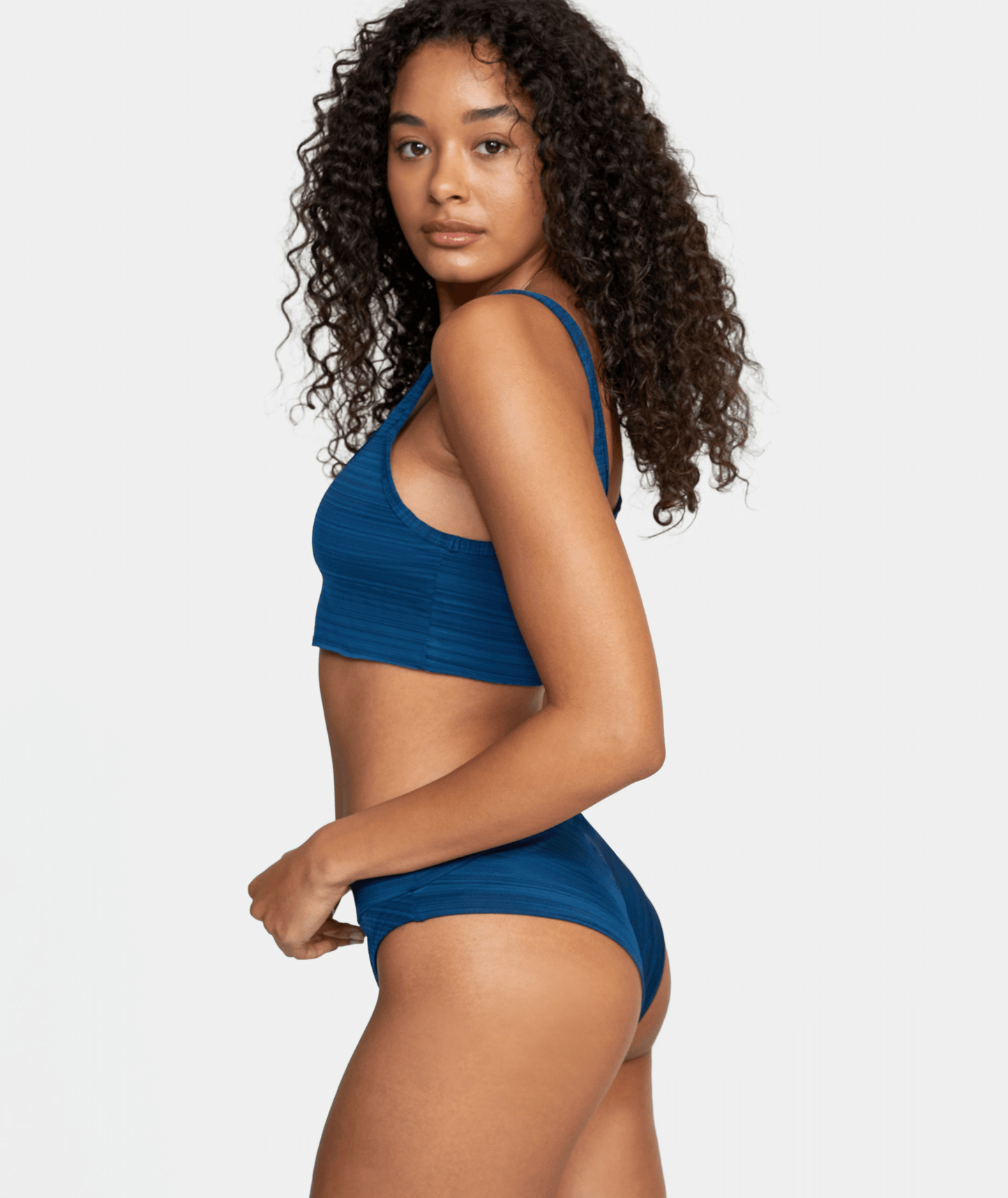 RVCA Womens Juniors Rowan Crop Top Bikini Swim Top Poseidon Dark Blue Side