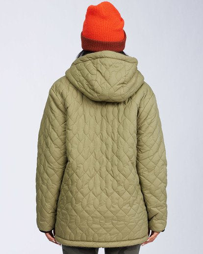 Billabong Women's Alpine Reversible Jacket Army Green Quilted Back View